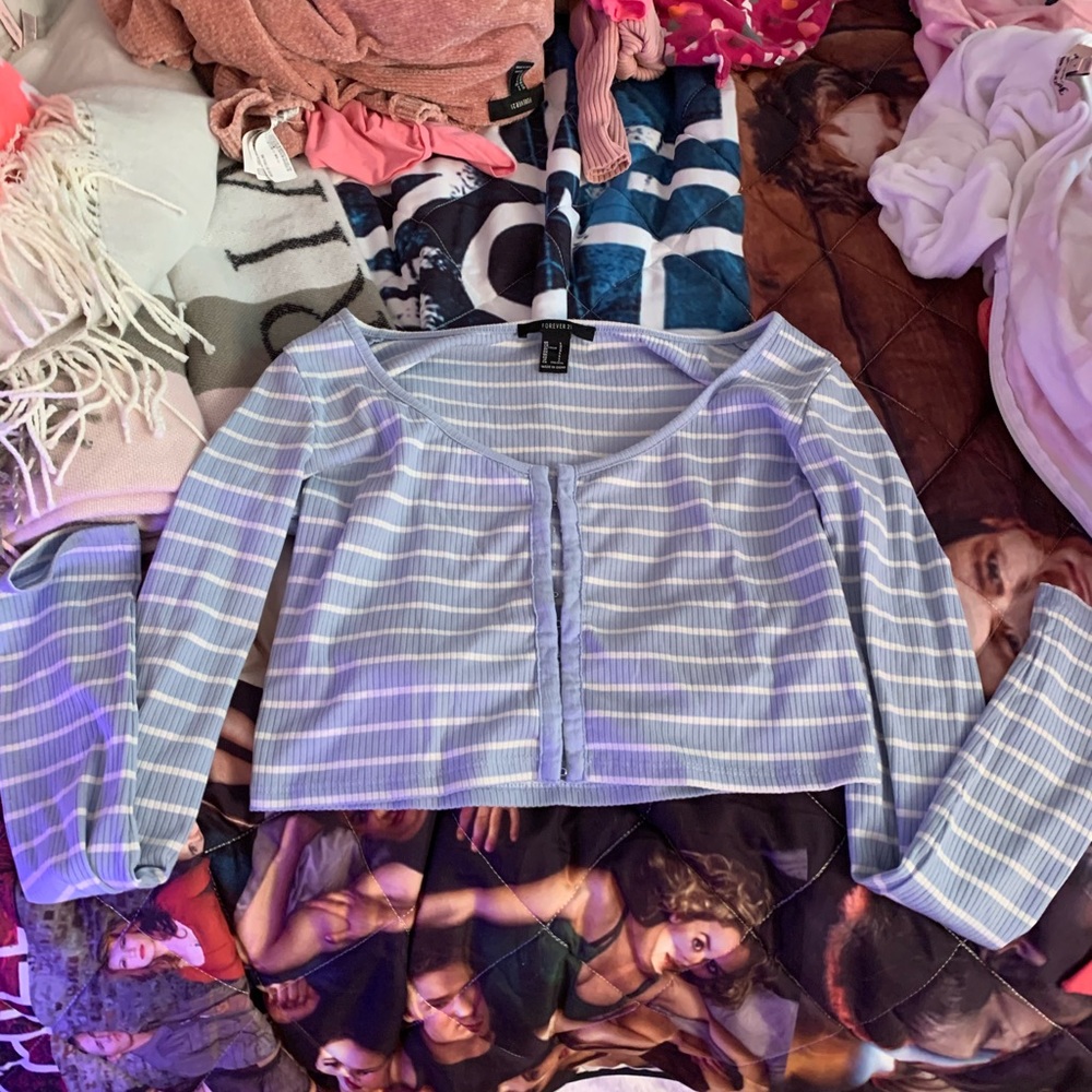 Baby blue and white striped long sleeve top